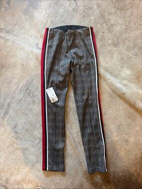 Sanctuary Gray Plaid Side-Stripe Chinos with Red Tape